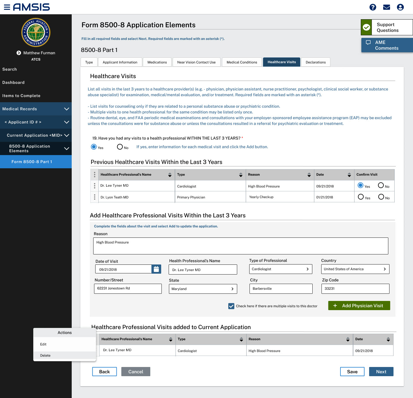 FAA medical clearance public use + administration application.